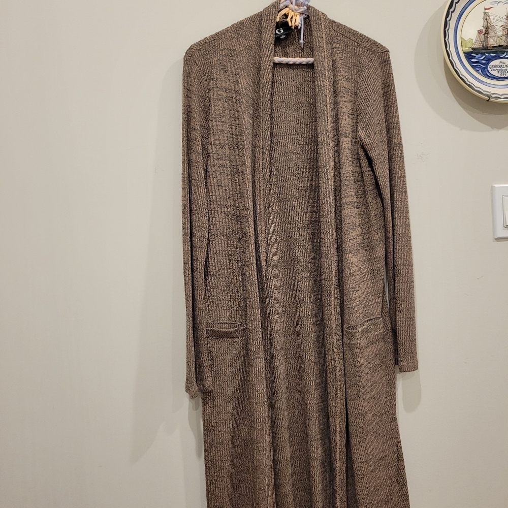 Guiliana Full Length Coat Sweater In Brown Tweed Knit Medium - Picture 7 of 8